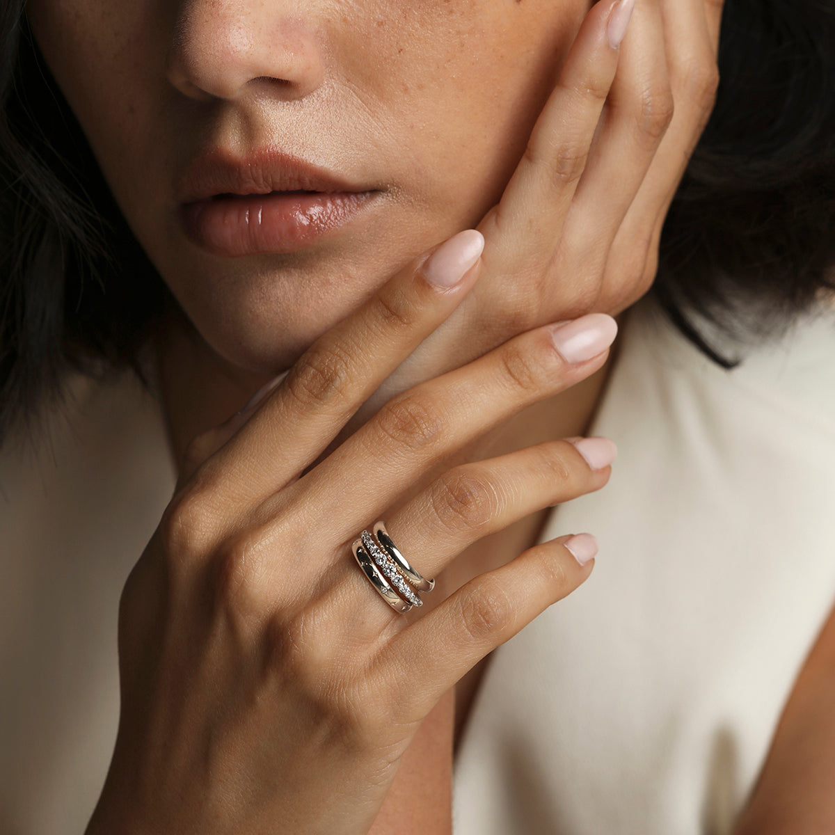 Cosmic Band Milestone Ring in Solid White Gold-Astrid &amp; Miyu
