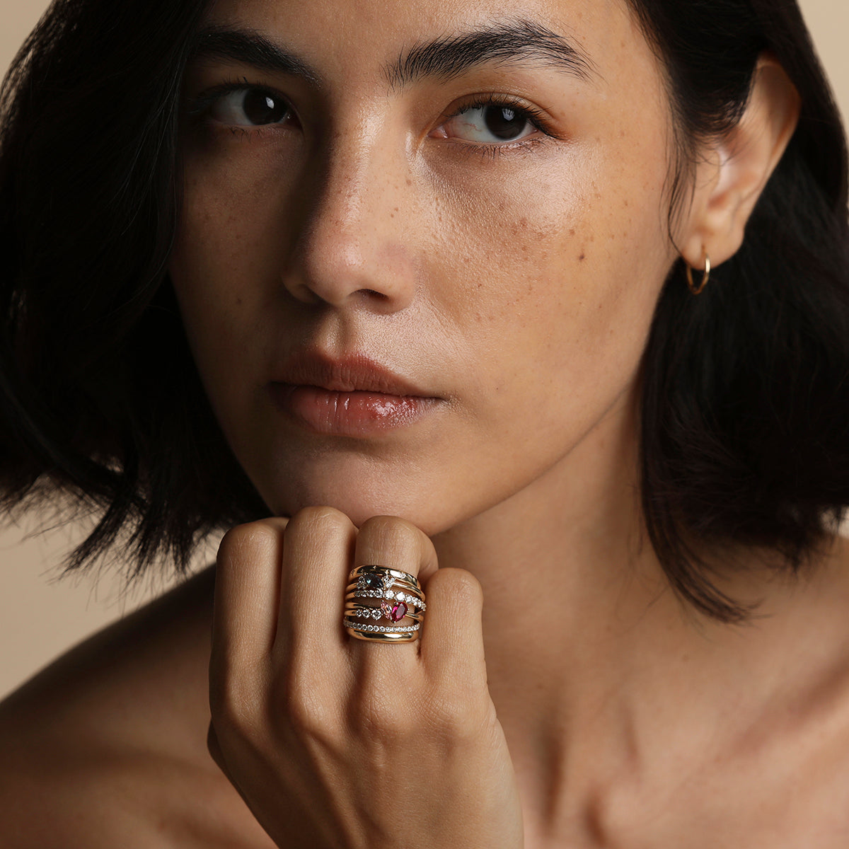 Hidden Cosmic Milestone Ring in Solid Gold-Astrid &amp; Miyu