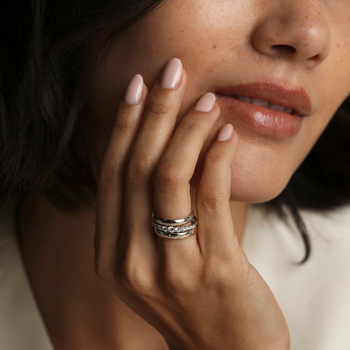 Hidden Cosmic Milestone Ring in Solid White Gold-Astrid &amp; Miyu