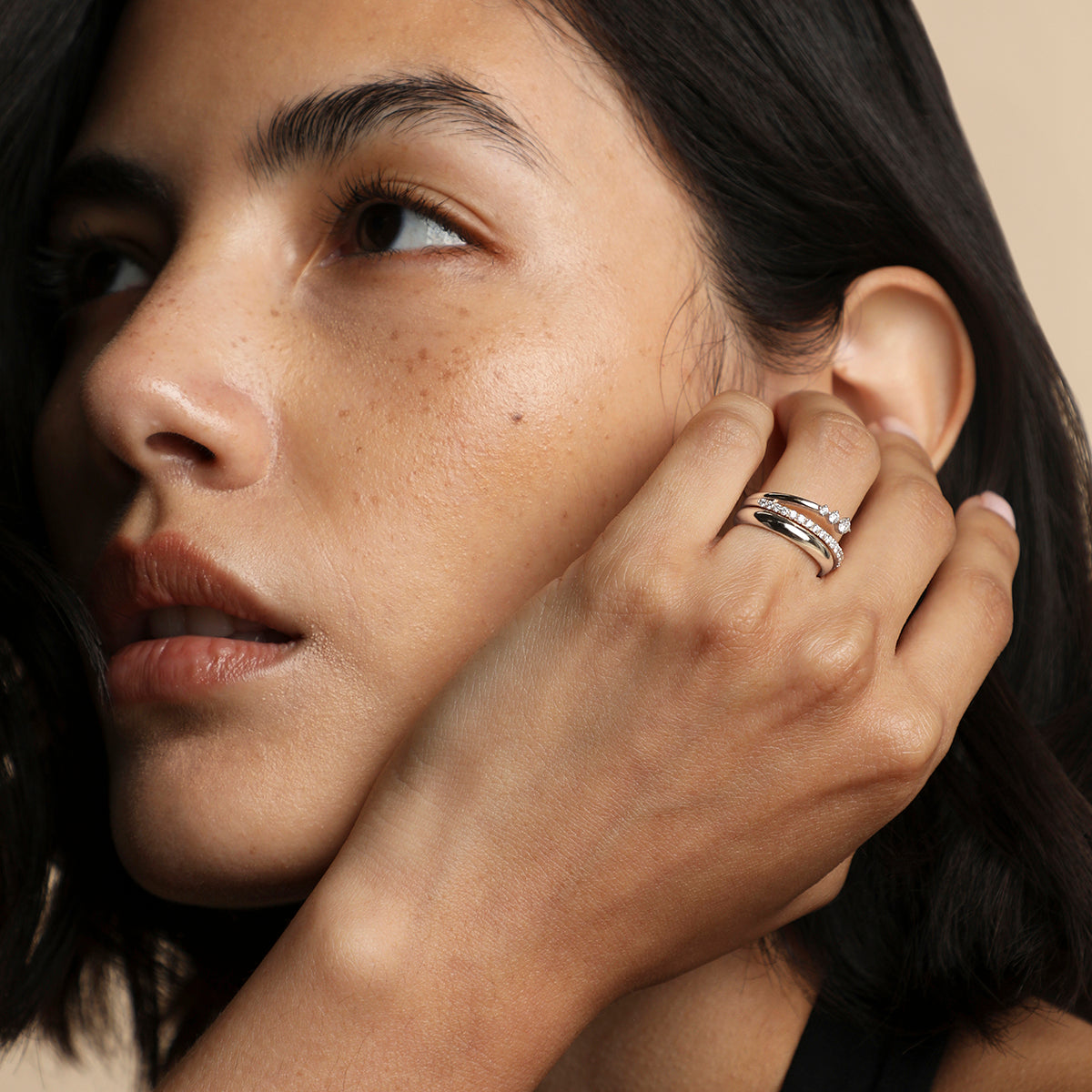 Hidden Cosmic Milestone Ring in Solid White Gold-Astrid &amp; Miyu