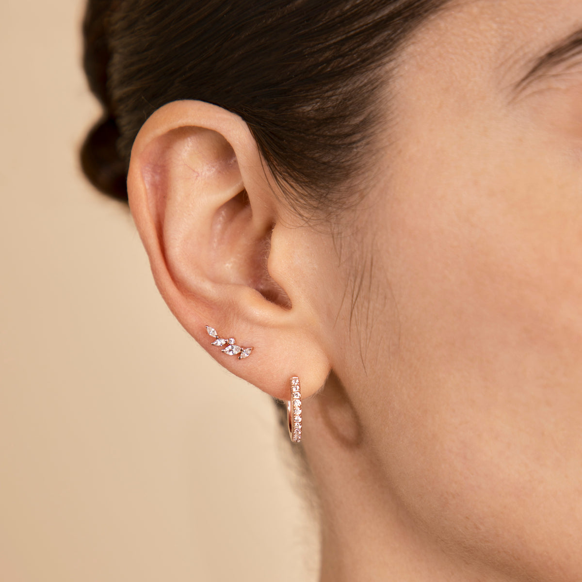 18k Rose Gold Plated Jewellery - Navette Crystal Climber Studs in Rose Gold - Stud Earrings - Astrid &amp; Miyu