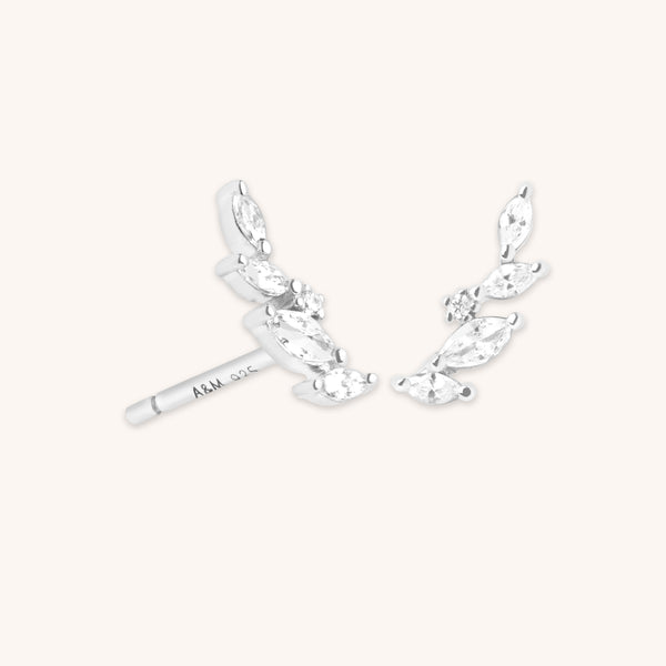 Climber Earrings - Navette Crystal Climber Studs in Silver - Stud Earrings - Astrid &amp; Miyu