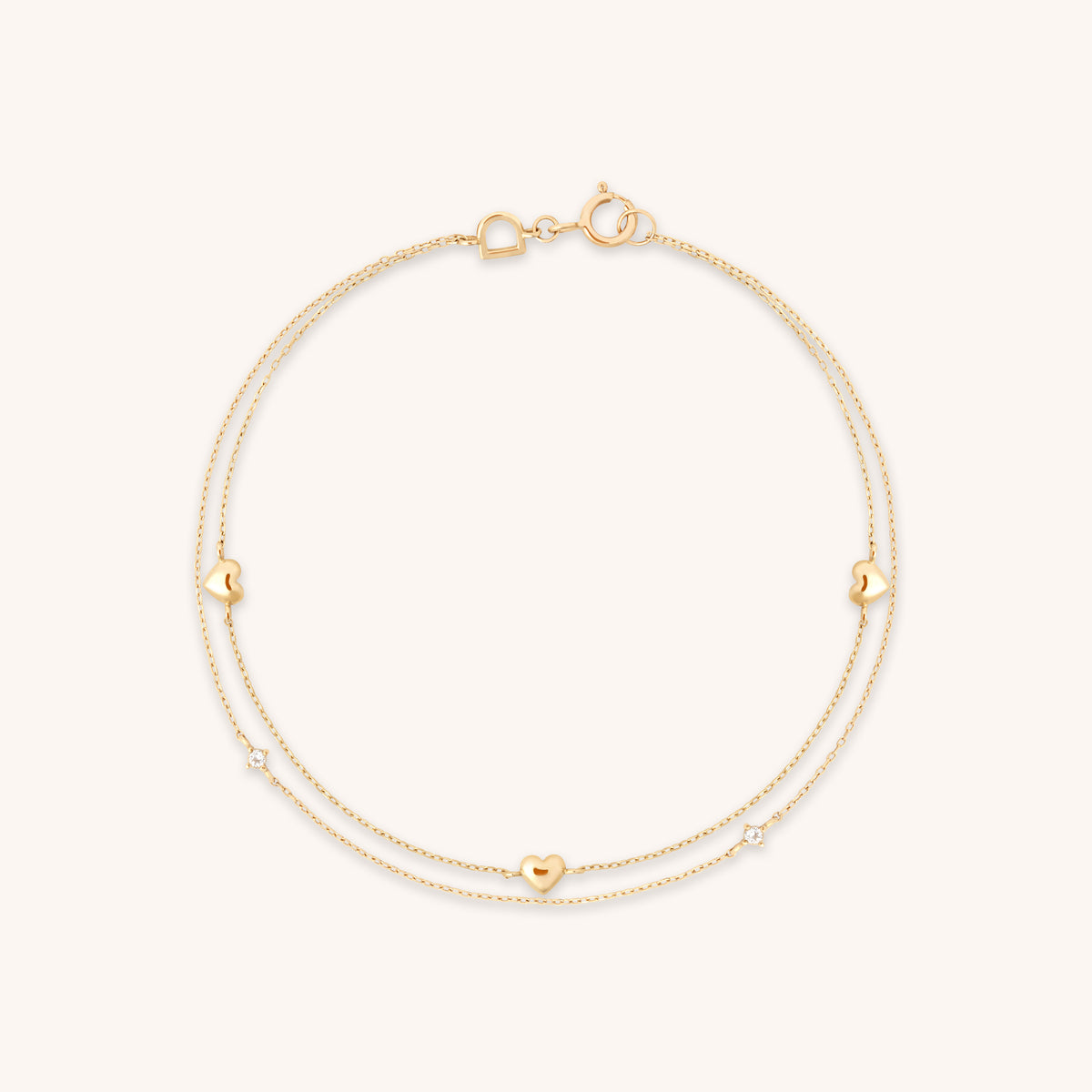 Bracelets - Heart Charm Double Chain Bracelet in Solid Gold - Charm Bracelets - Astrid &amp; Miyu