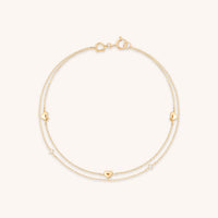 Bracelets - Heart Charm Double Chain Bracelet in Solid Gold - Charm Bracelets - Astrid &amp; Miyu
