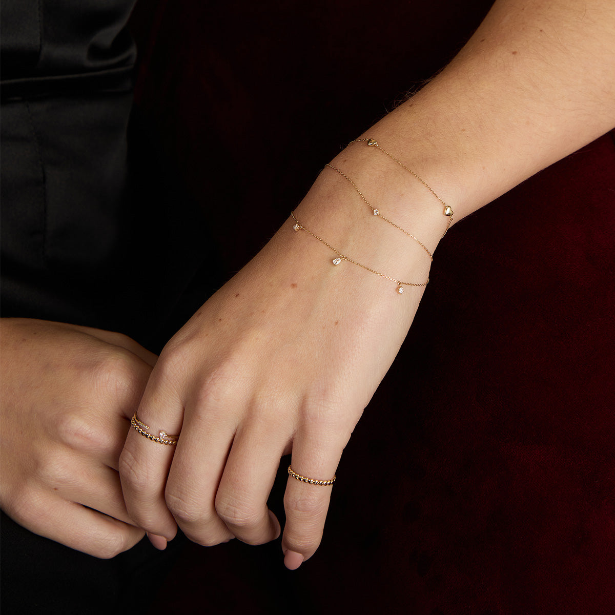 Bracelets - Heart Charm Double Chain Bracelet in Solid Gold - Charm Bracelets - Astrid &amp; Miyu