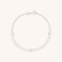 Bracelets - Heart Charm Double Chain Bracelet in Solid White Gold - Charm Bracelets - Astrid &amp; Miyu