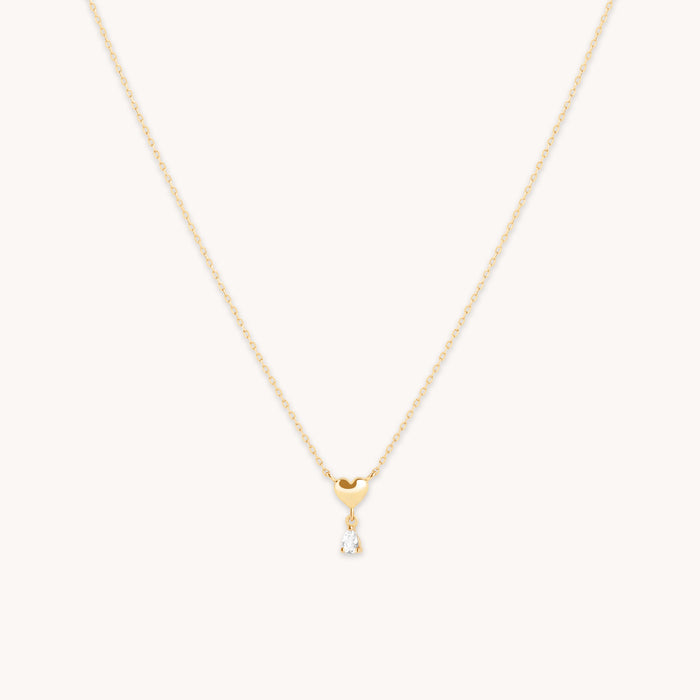 Gold Necklaces - White Topaz Heart Pendant Necklace in Solid Gold - Pendant Necklaces - Astrid &amp; Miyu