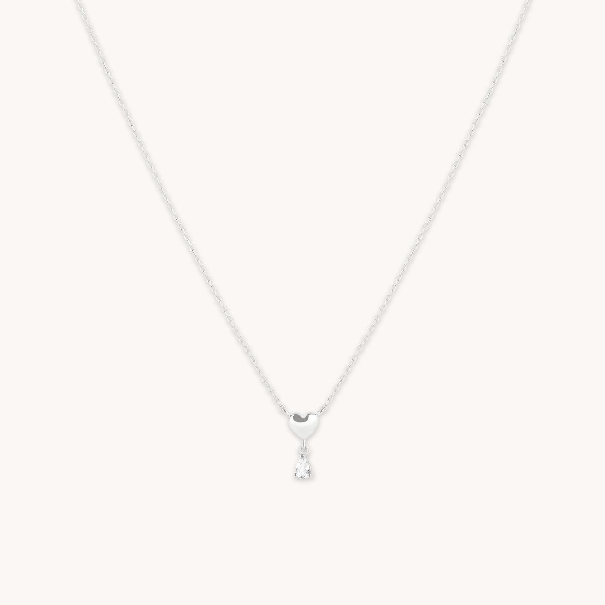 Gold Necklaces - White Topaz Heart Pendant Necklace in Solid White Gold - Pendant Necklaces - Astrid &amp; Miyu