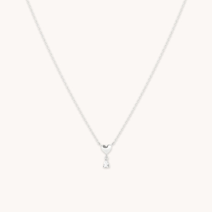 Gold Necklaces - White Topaz Heart Pendant Necklace in Solid White Gold - Pendant Necklaces - Astrid &amp; Miyu