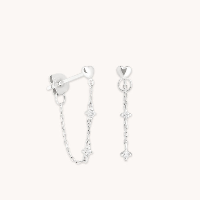 Earrings - Heart Topaz Chain Studs in Solid White Gold - Stud Earrings - Astrid &amp; Miyu