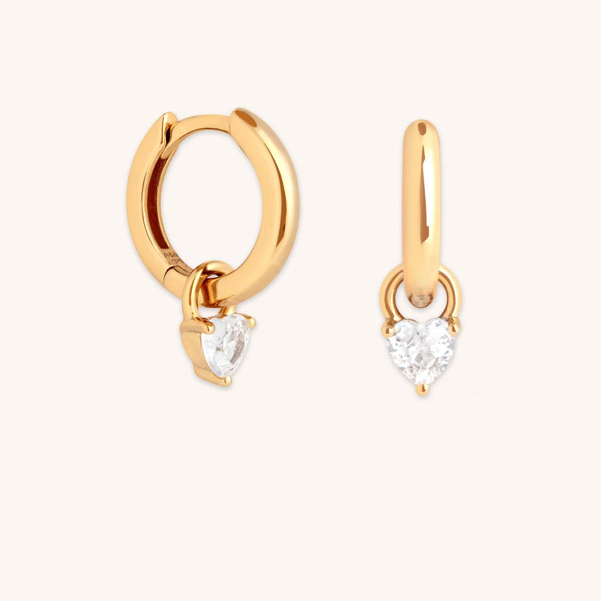 18k Gold Plated Jewellery - Heart Crystal Charm Huggies in Gold - Huggies - Astrid &amp; Miyu