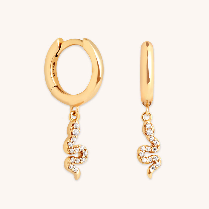 18k Gold Plated Jewellery - Snake Crystal Charm Huggies in Gold - Huggies - Astrid &amp; Miyu