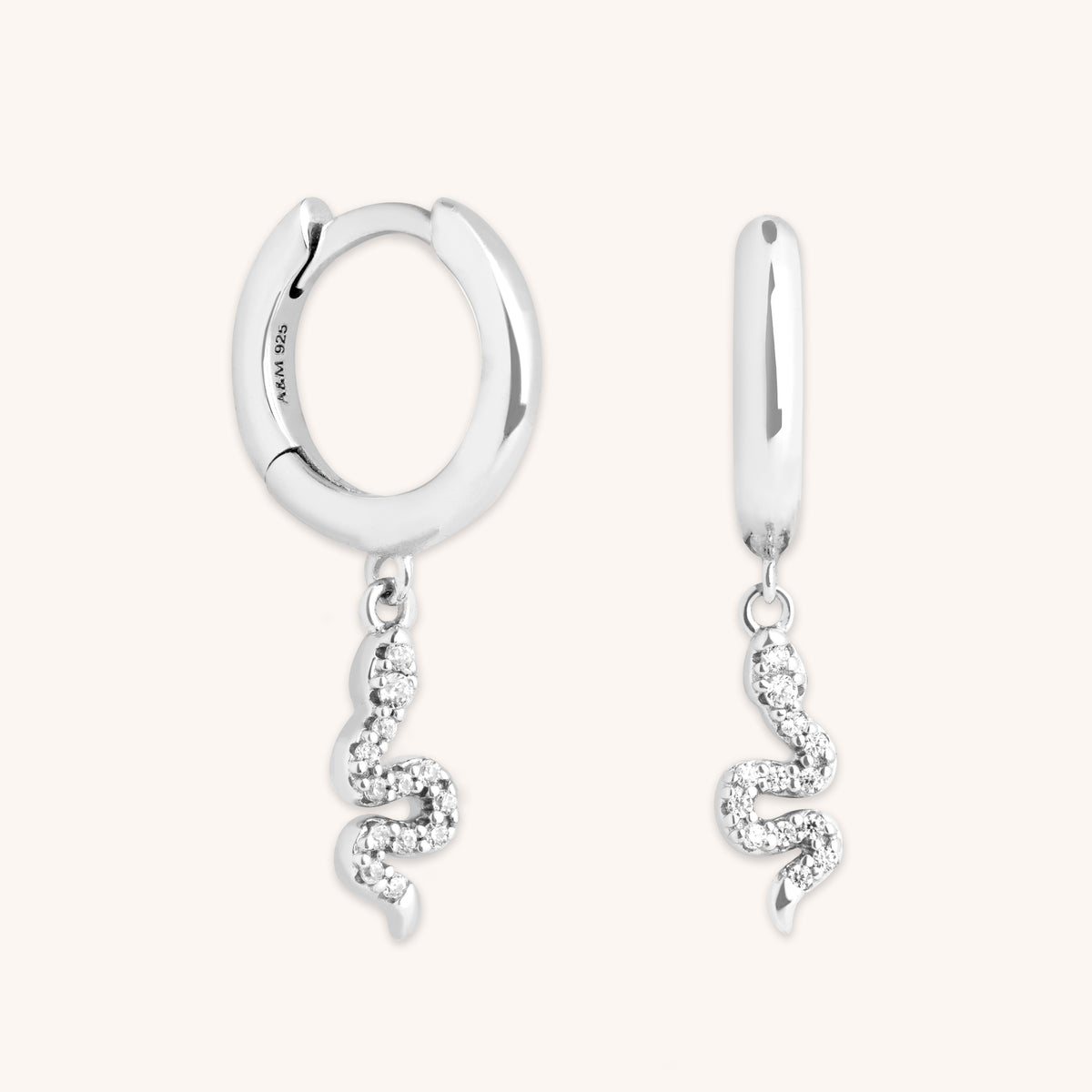 Earrings - Snake Crystal Charm Huggies in Silver - Huggies - Astrid &amp; Miyu