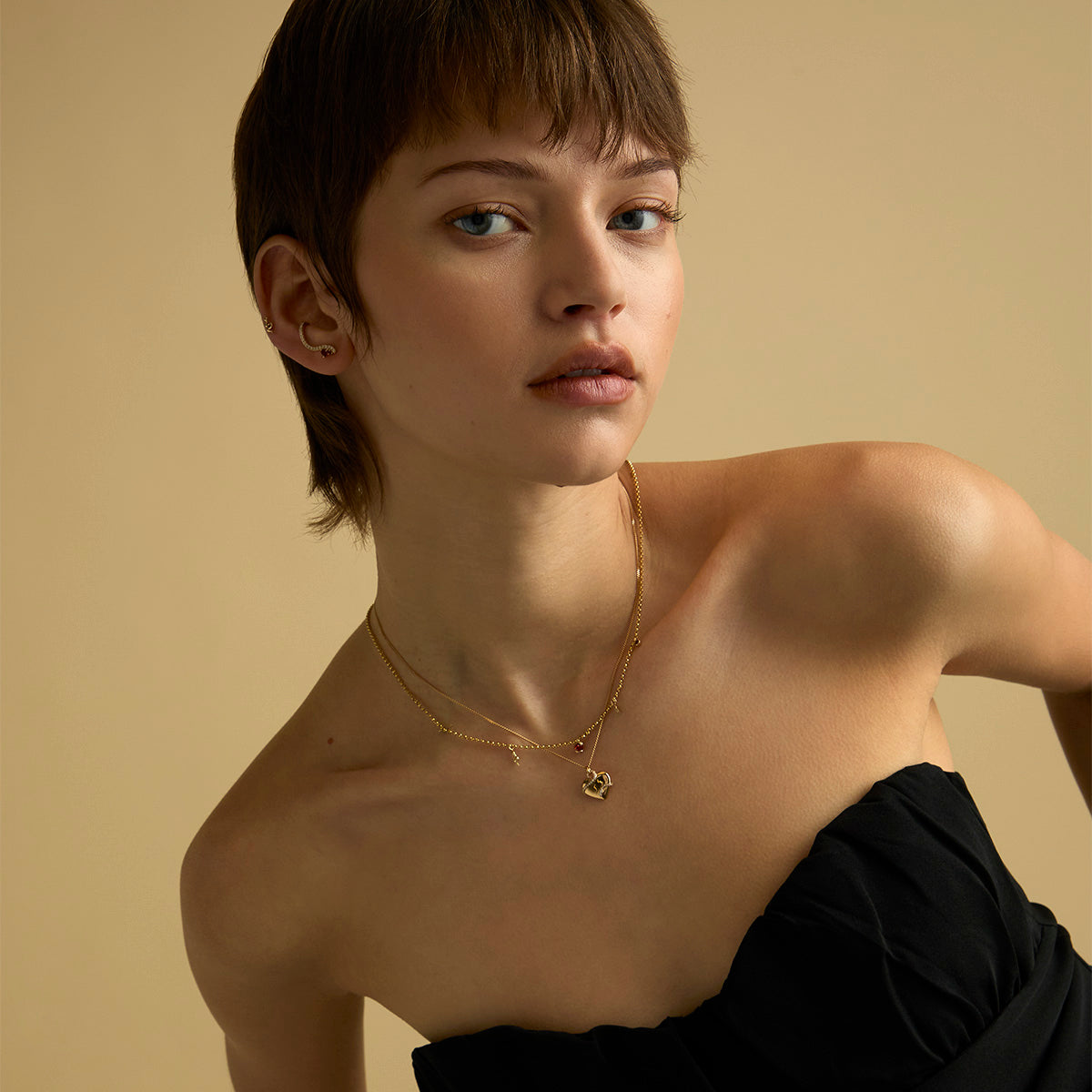 18k Gold Plated Jewellery - Heart & Snake Pendant Necklace in Gold - Pendant Necklace - Astrid &amp; Miyu