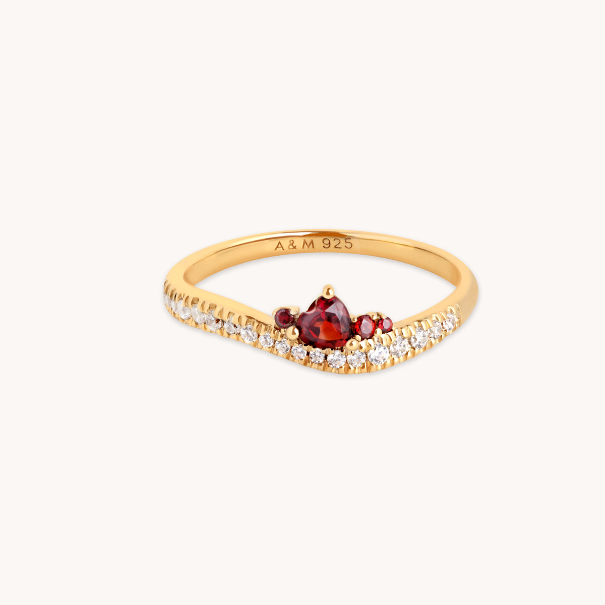 18k Gold Plated Jewellery - Garnet Serpent Wave Ring in Gold - Band Rings - Astrid &amp; Miyu