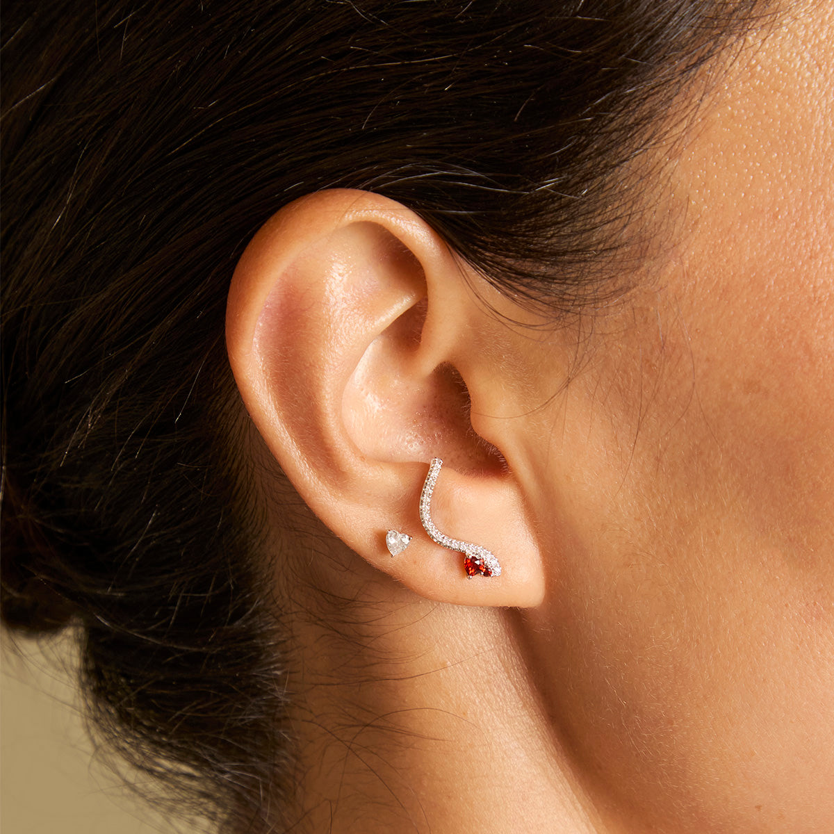 Climber Earrings - Garnet Serpent Climber Studs in Silver - Stud Earrings - Astrid &amp; Miyu