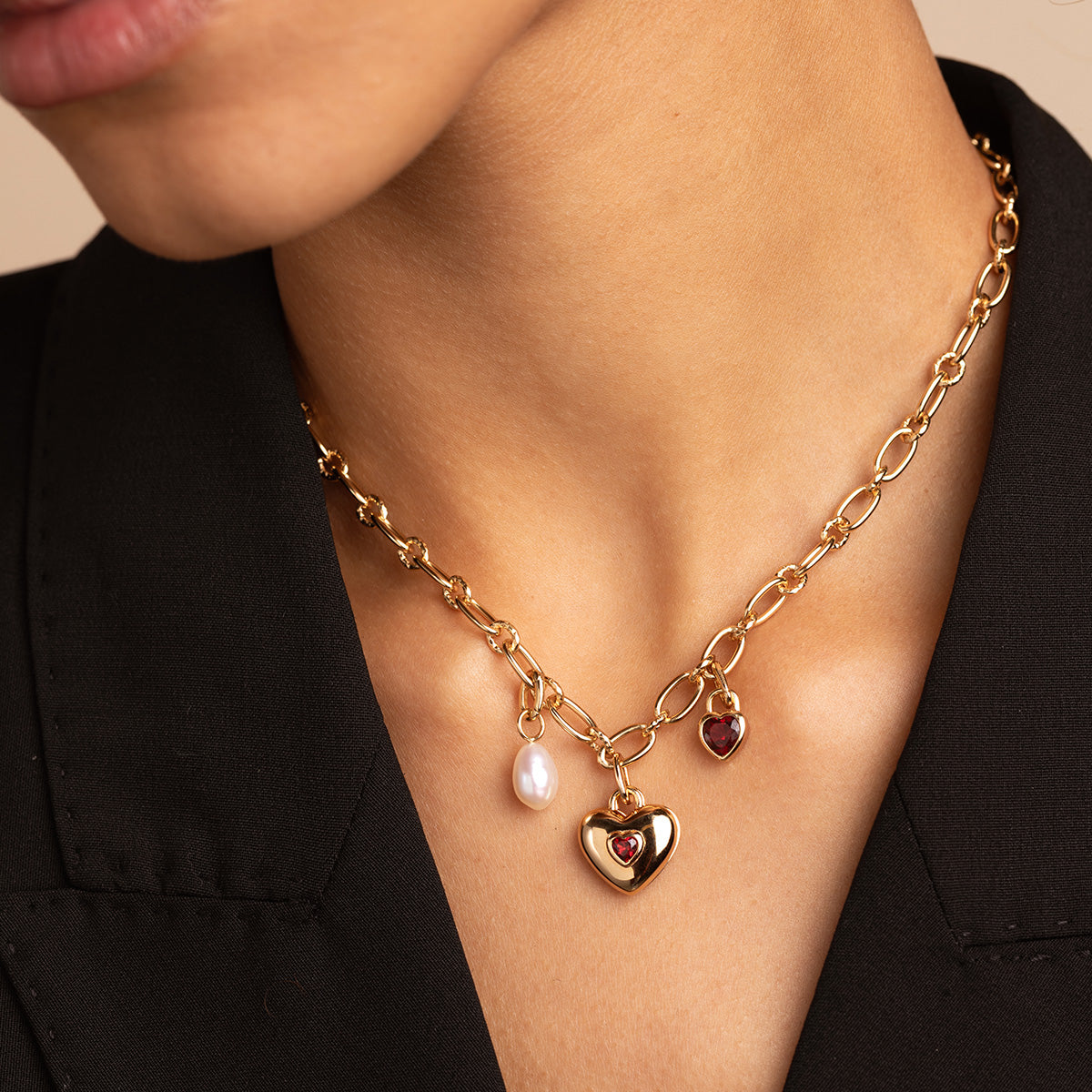 18k Gold Plated Jewellery - Duo Heart Talisman Charm in Gold - Talisman Charm - Astrid &amp; Miyu