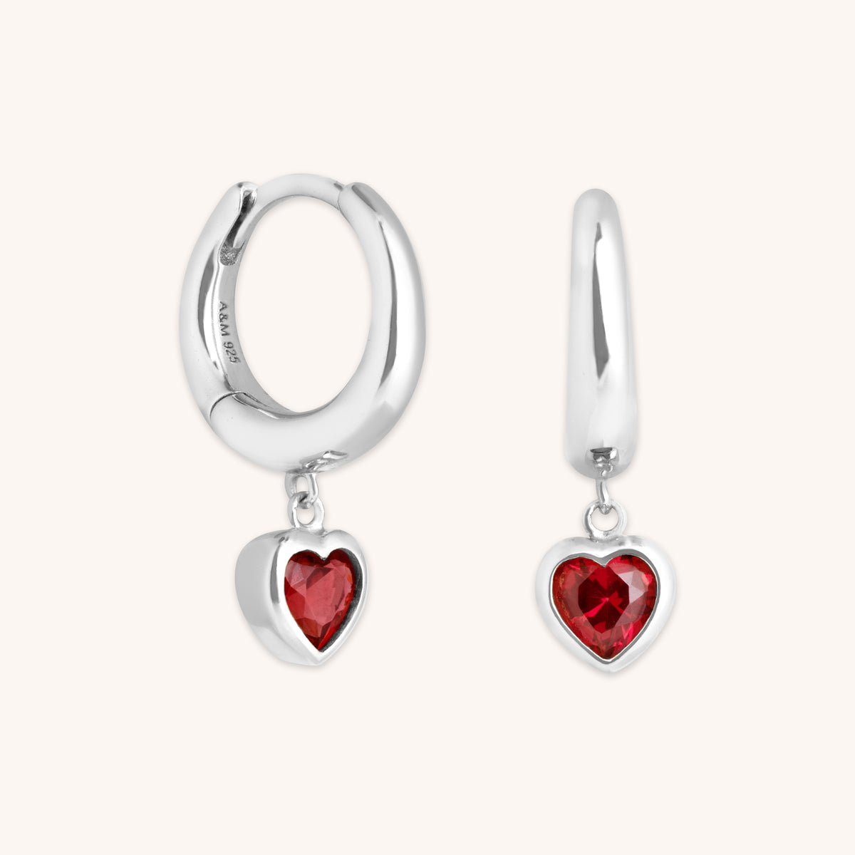 Earrings - Red Heart Charm Huggies in Silver - Huggies - Astrid &amp; Miyu