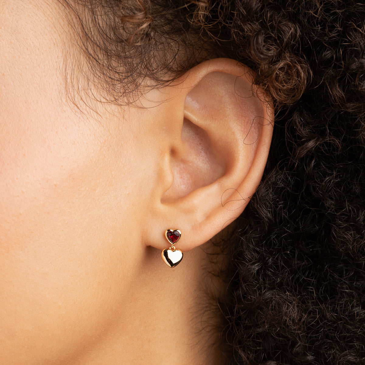 18k Gold Plated Jewellery - Red Heart Drop Studs in Gold - Stud Earrings - Astrid &amp; Miyu