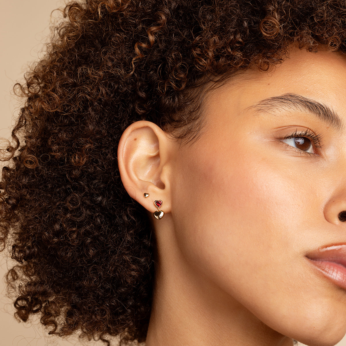 18k Gold Plated Jewellery - Red Heart Drop Studs in Gold - Stud Earrings - Astrid &amp; Miyu
