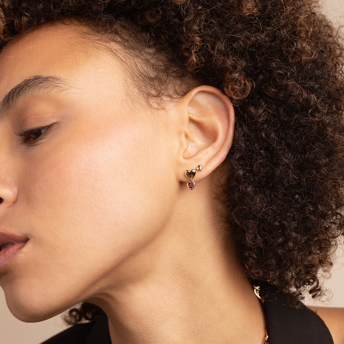 18k Gold Plated Jewellery - Red Heart Drop Studs in Gold - Stud Earrings - Astrid &amp; Miyu