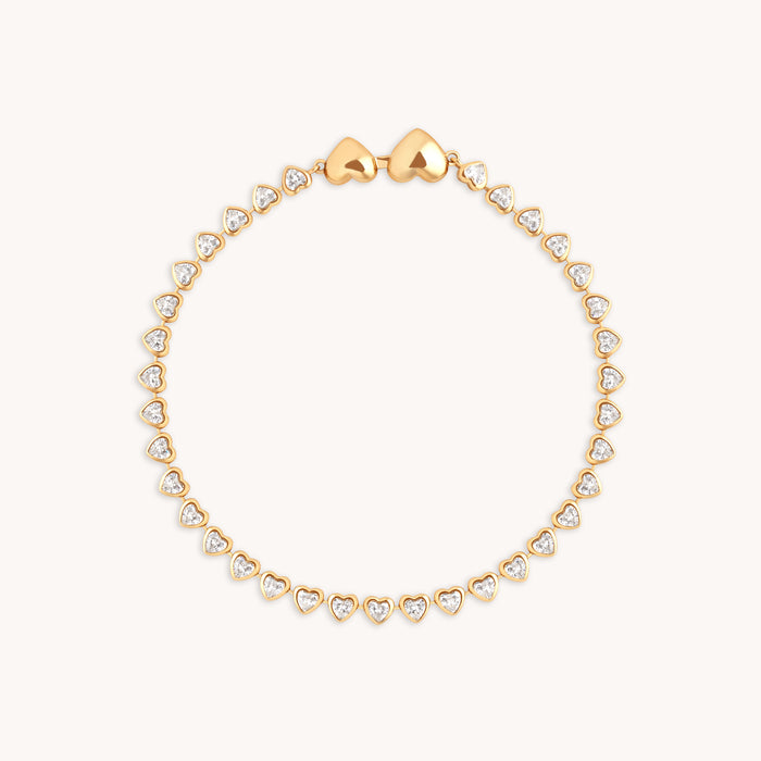 18k Gold Plated Jewellery - Heart Bezel Tennis Bracelet in Gold - Chain Bracelet - Astrid &amp; Miyu