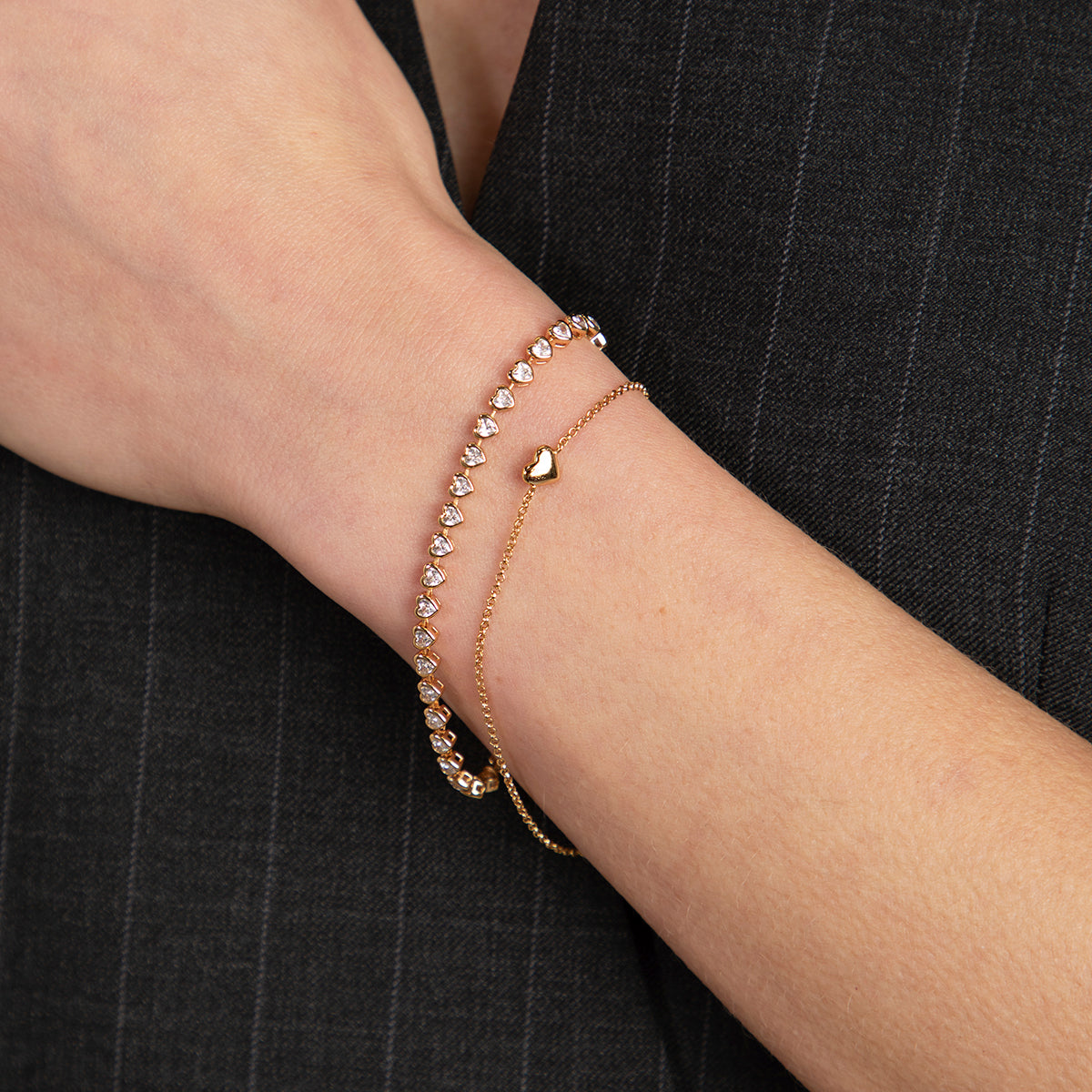 18k Gold Plated Jewellery - Heart Bezel Tennis Bracelet in Gold - Chain Bracelet - Astrid &amp; Miyu