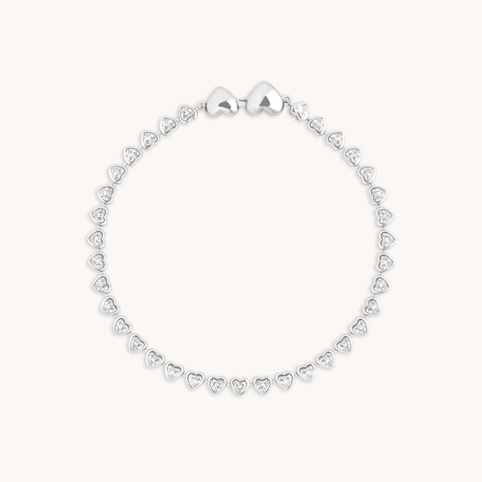 Bracelets - Heart Bezel Tennis Bracelet in Silver - Chain Bracelet - Astrid &amp; Miyu