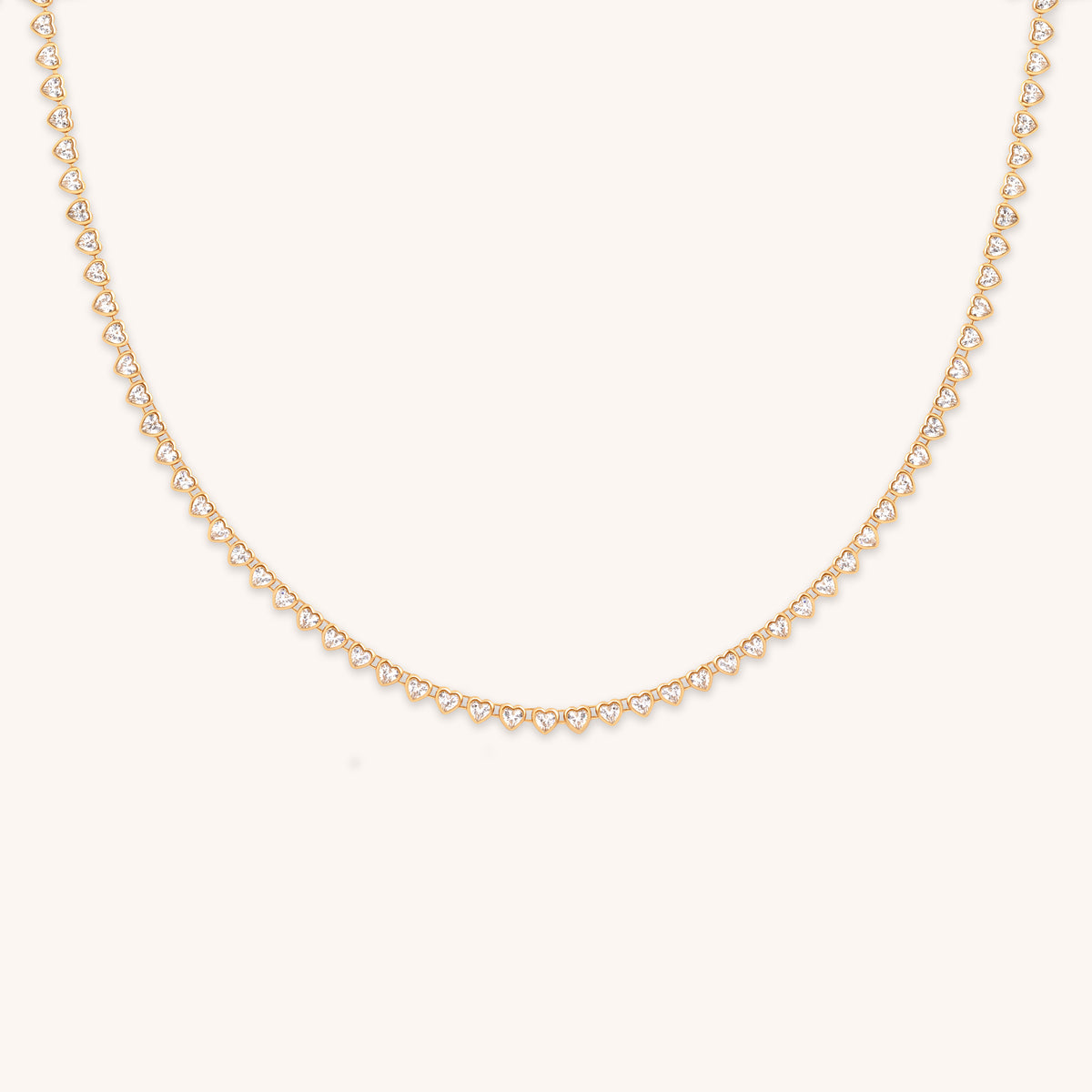 18k Gold Plated Jewellery - Heart Bezel Tennis Necklace in Gold - Necklaces - Astrid &amp; Miyu