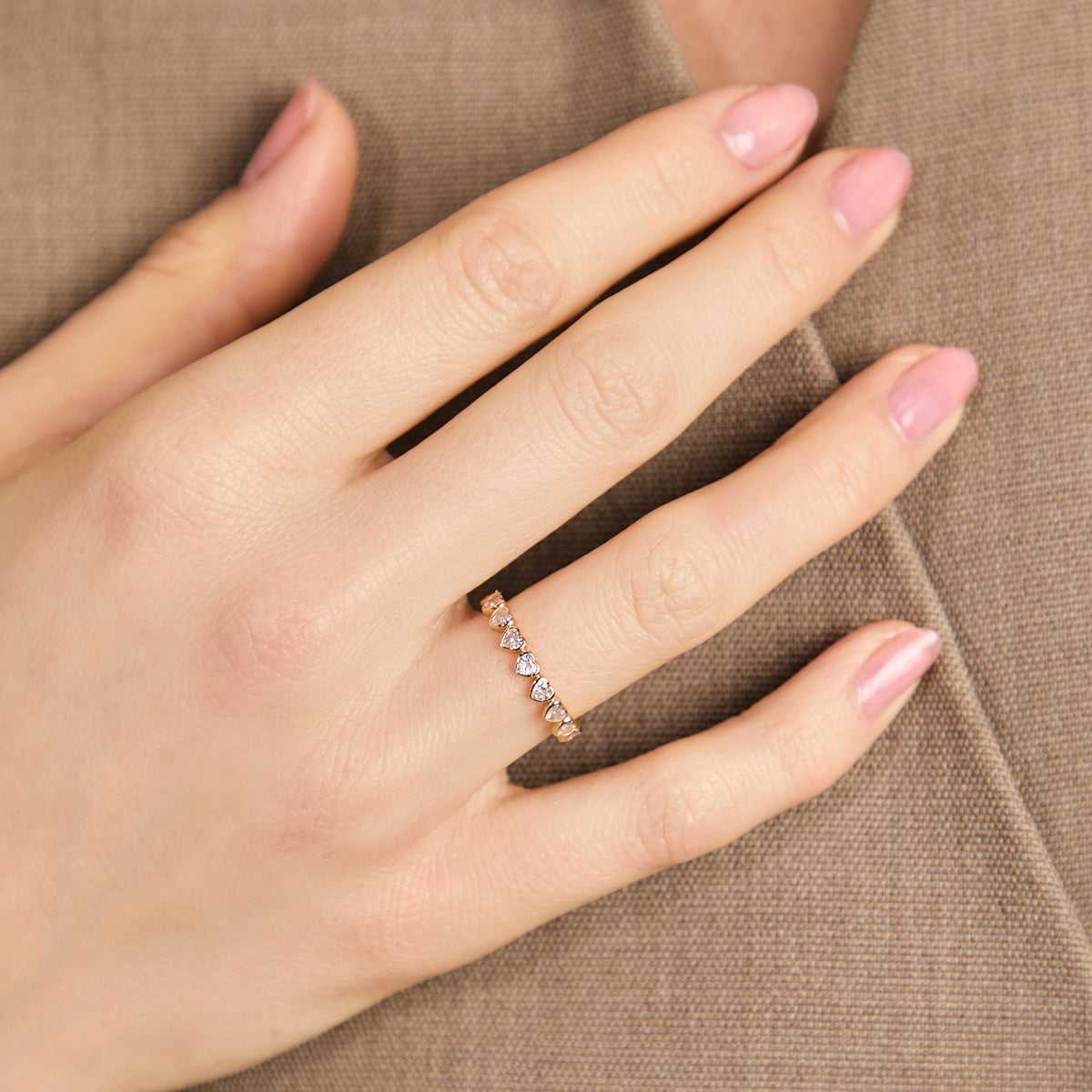 18k Gold Plated Jewellery - Heart Bezel Band Ring in Gold - Band Rings - Astrid &amp; Miyu