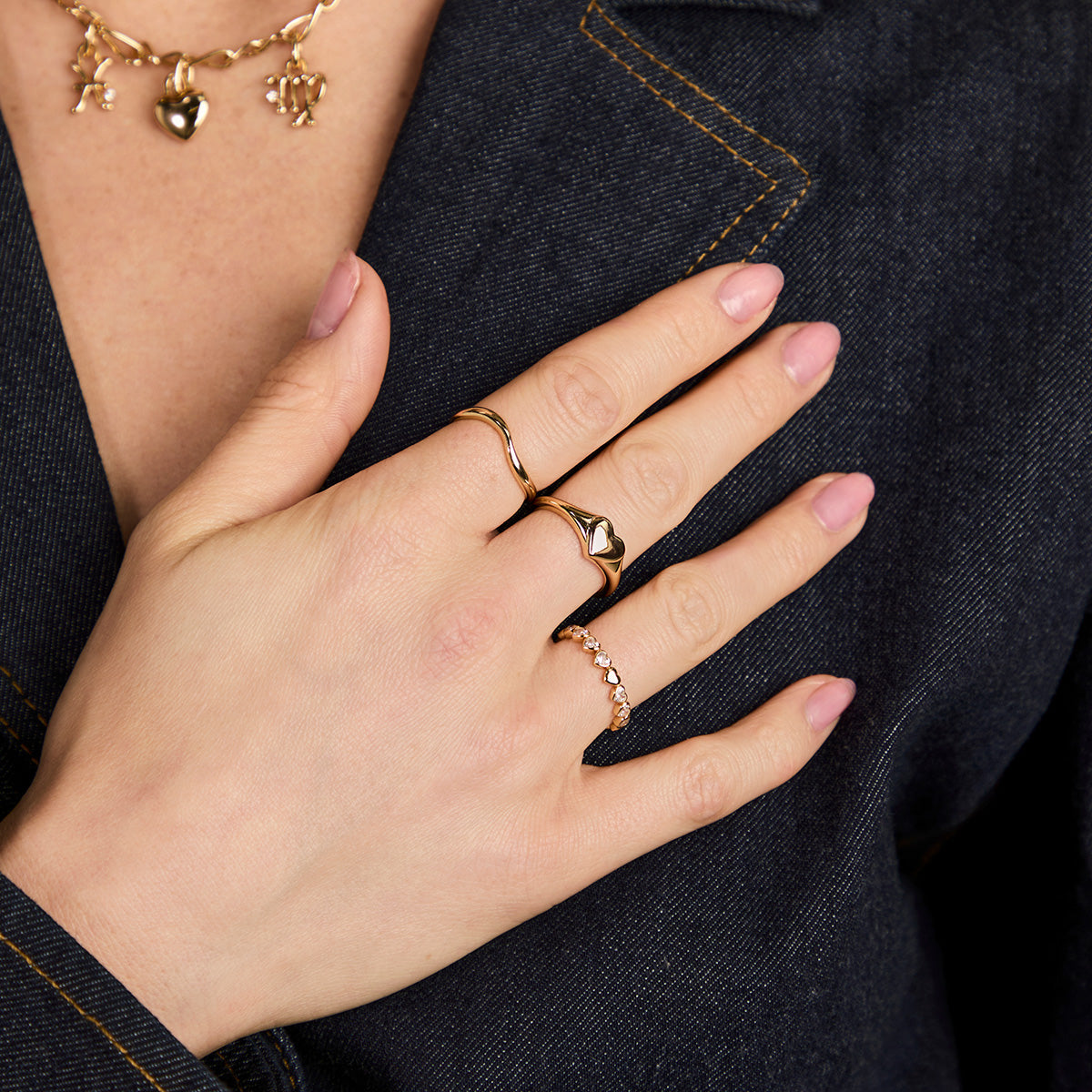 18k Gold Plated Jewellery - Heart Bezel Band Ring in Gold - Band Rings - Astrid &amp; Miyu