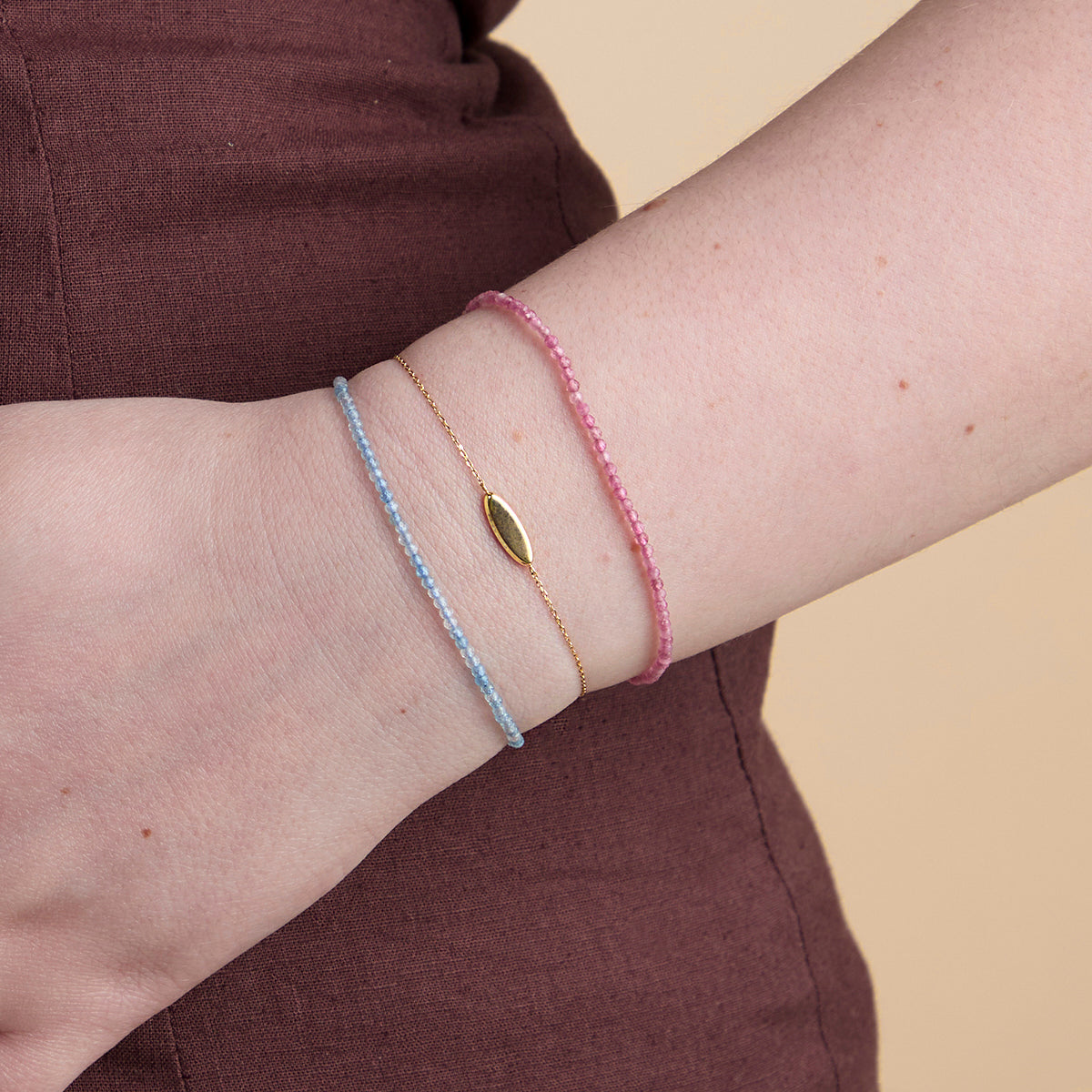 Aquamarine March Beaded Bracelet in Solid Gold-Astrid &amp; Miyu
