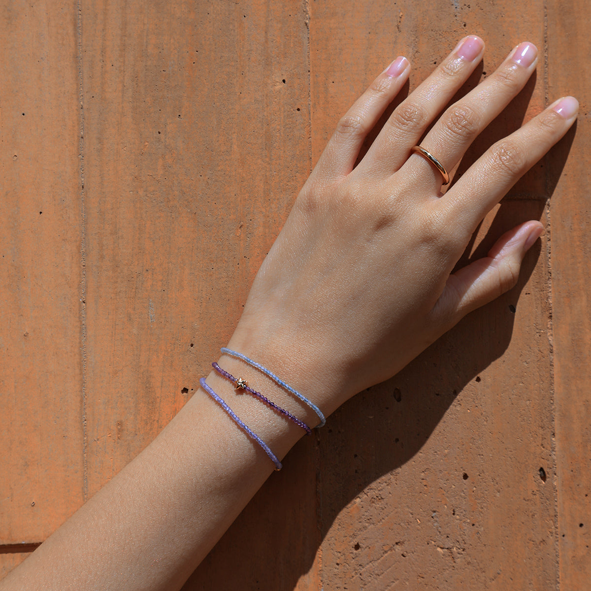 Aquamarine March Beaded Bracelet in Solid Gold-Astrid &amp; Miyu