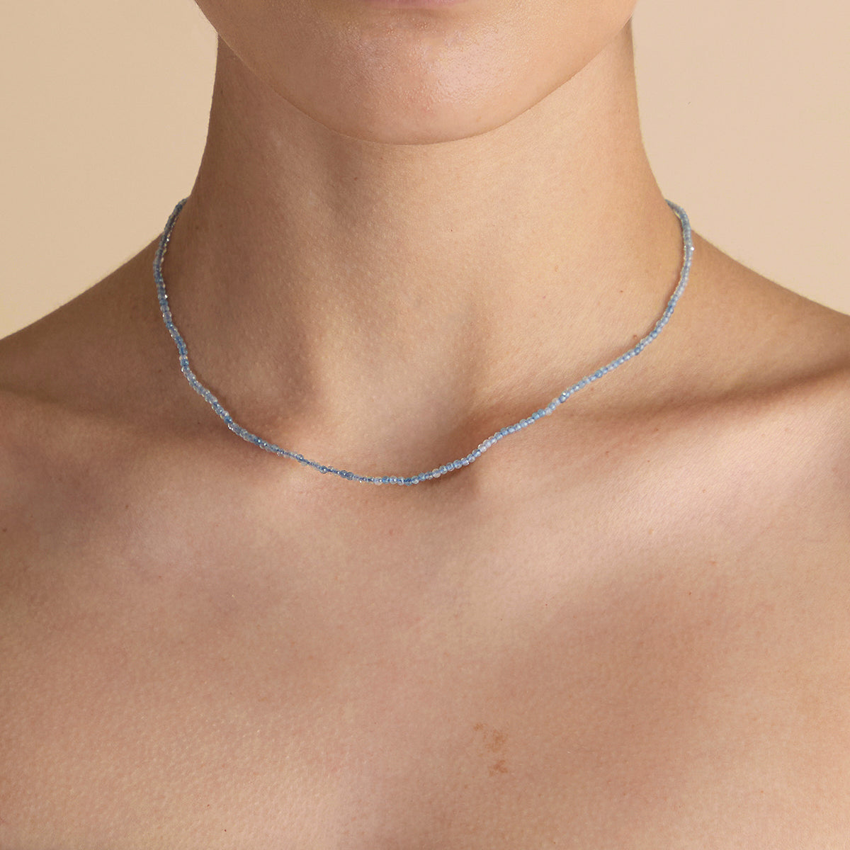 Aquamarine March Beaded Necklace in Solid Gold-Astrid &amp; Miyu