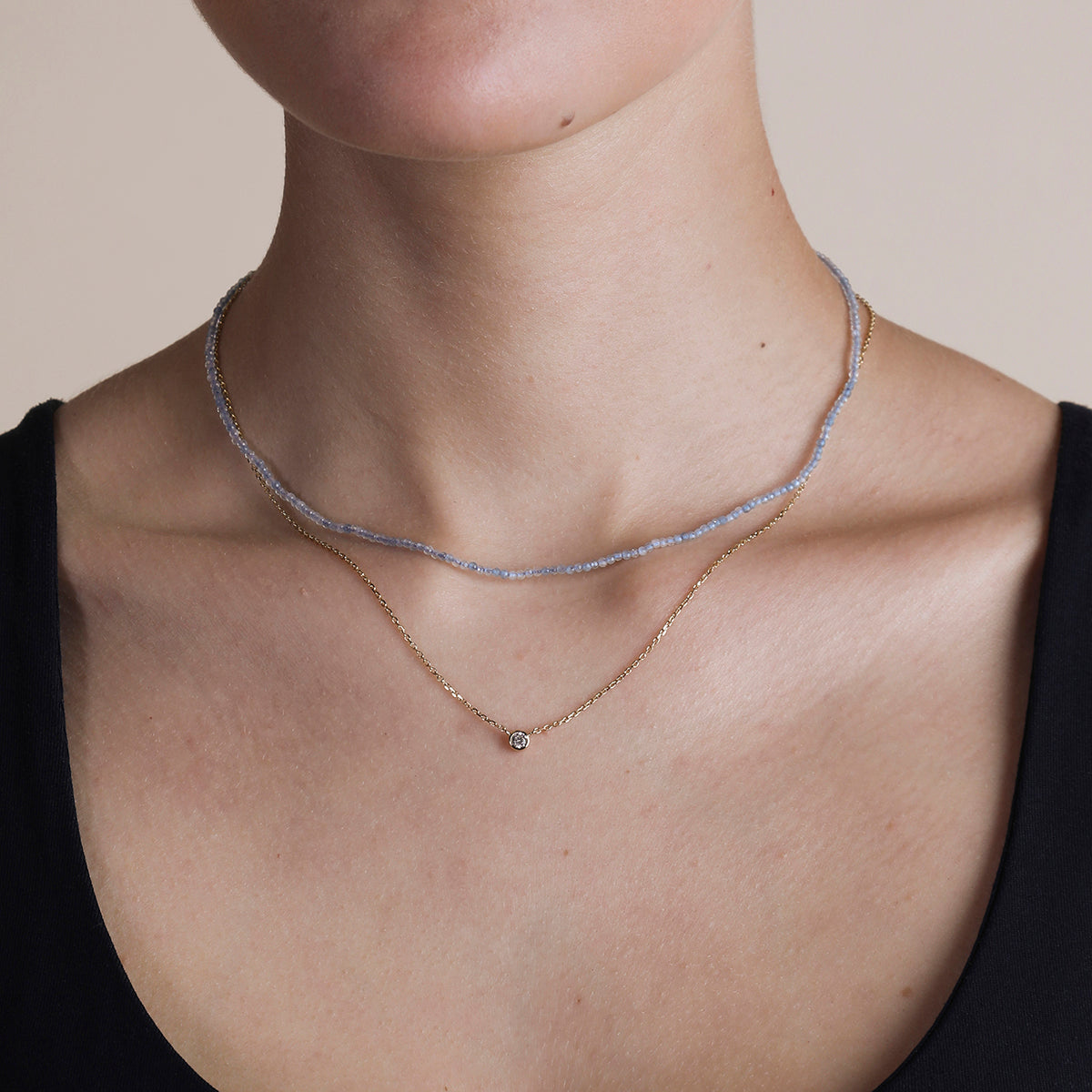 Aquamarine March Beaded Necklace in Solid Gold-Astrid &amp; Miyu