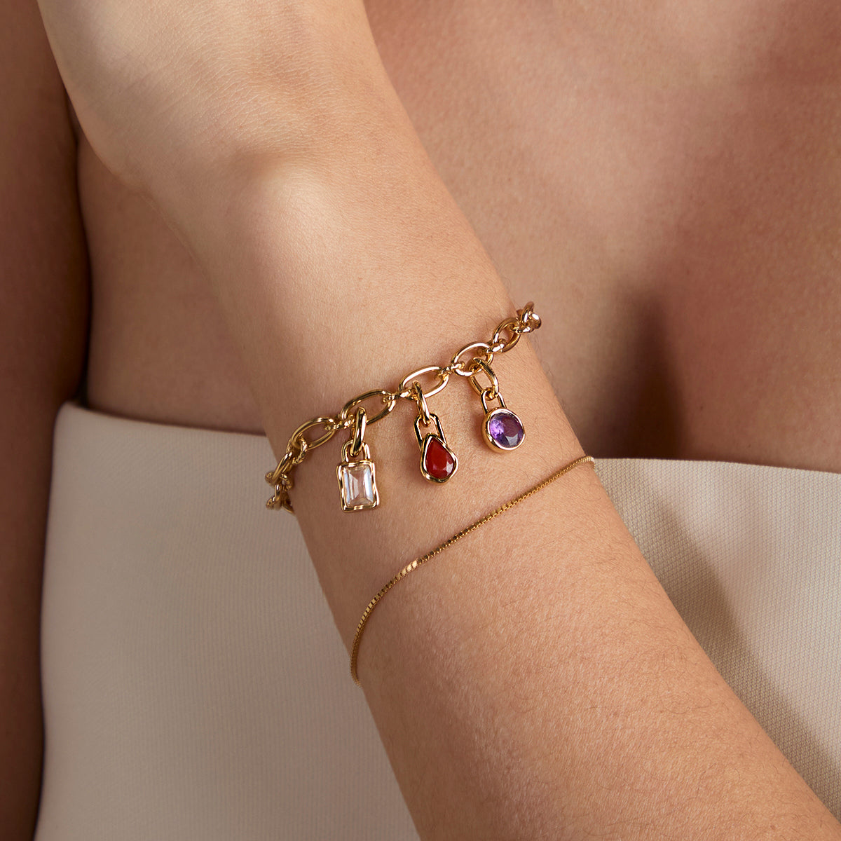 Red Chalcedony July Clip Charm in Gold-Astrid &amp; Miyu
