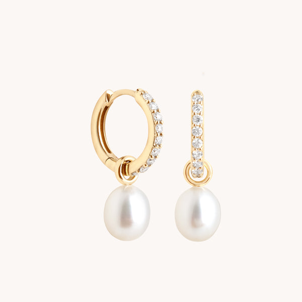 Lab Diamond & Pearl Charm Huggies-Astrid &amp; Miyu