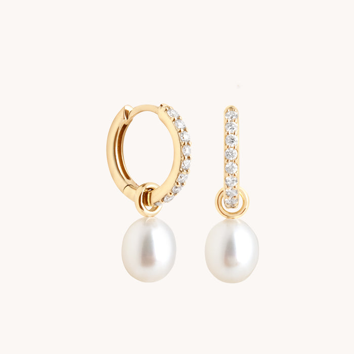 Lab Diamond & Pearl Charm Huggies-Astrid &amp; Miyu