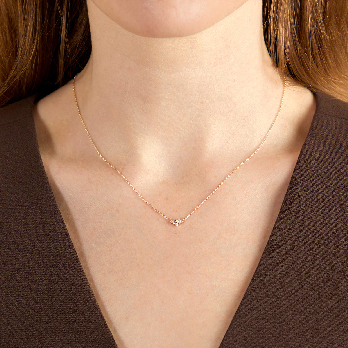 Lab Diamond & Pearl Cluster Necklace-Astrid &amp; Miyu