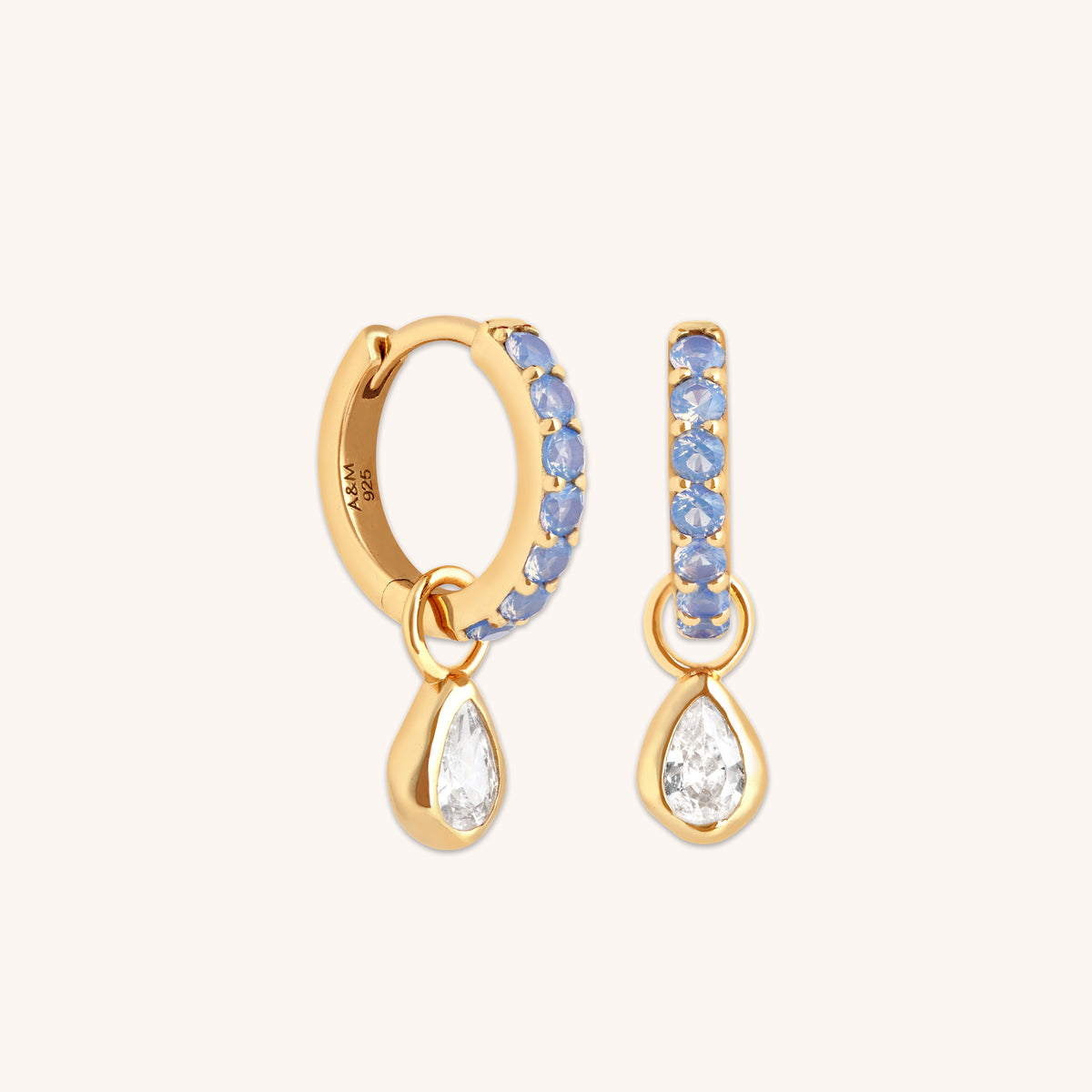 Blue Pear Charm Huggies in Gold-Astrid &amp; Miyu