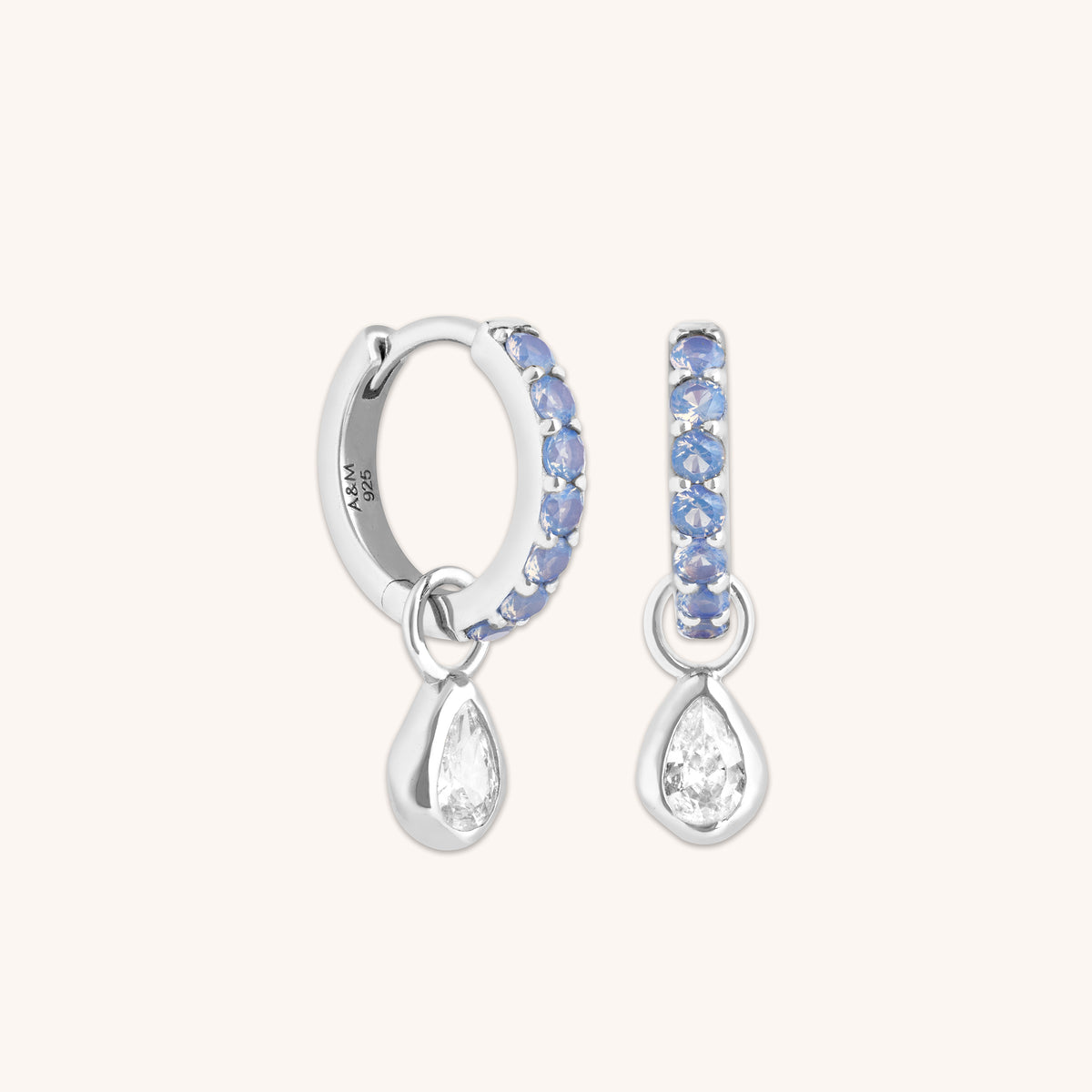 Blue Pear Charm Huggies in Silver-Astrid &amp; Miyu