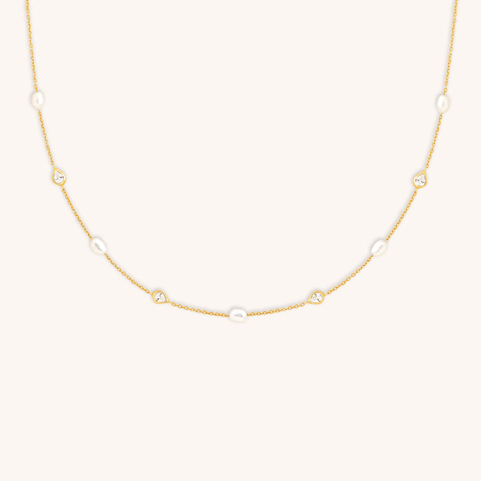 Pearl & Crystal Charm Necklace in Gold-Astrid &amp; Miyu