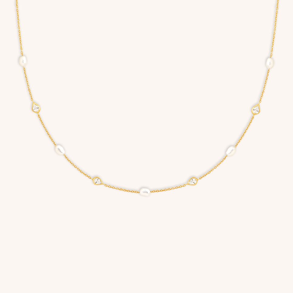 Pearl & Crystal Charm Necklace in Gold-Astrid &amp; Miyu