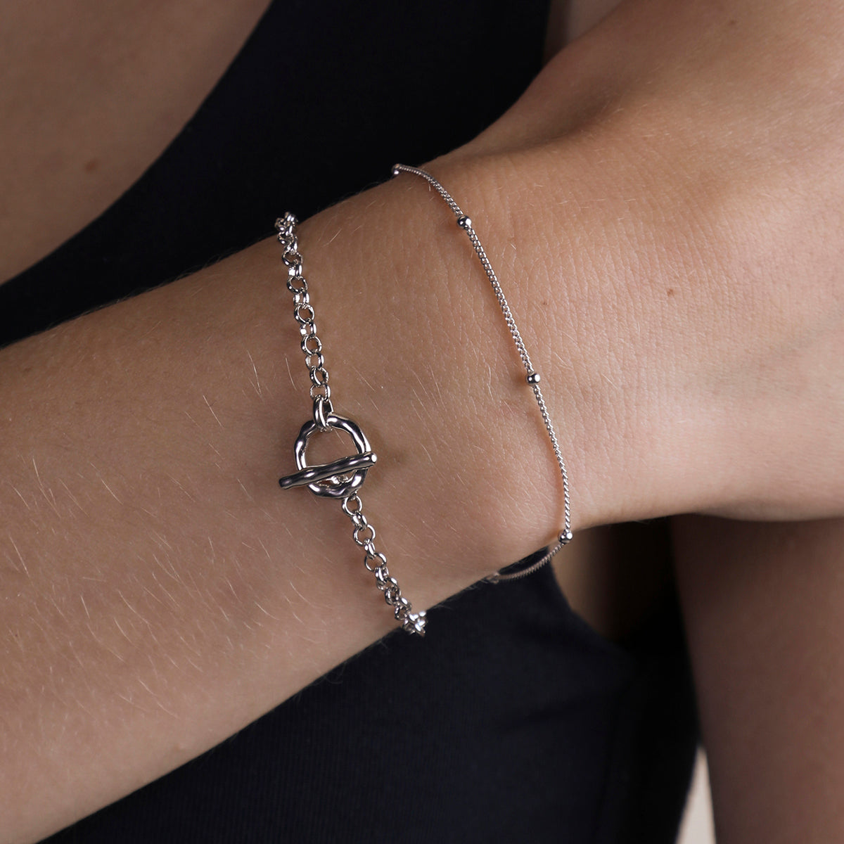 T-Bar Chain Bracelet in Silver-Astrid &amp; Miyu