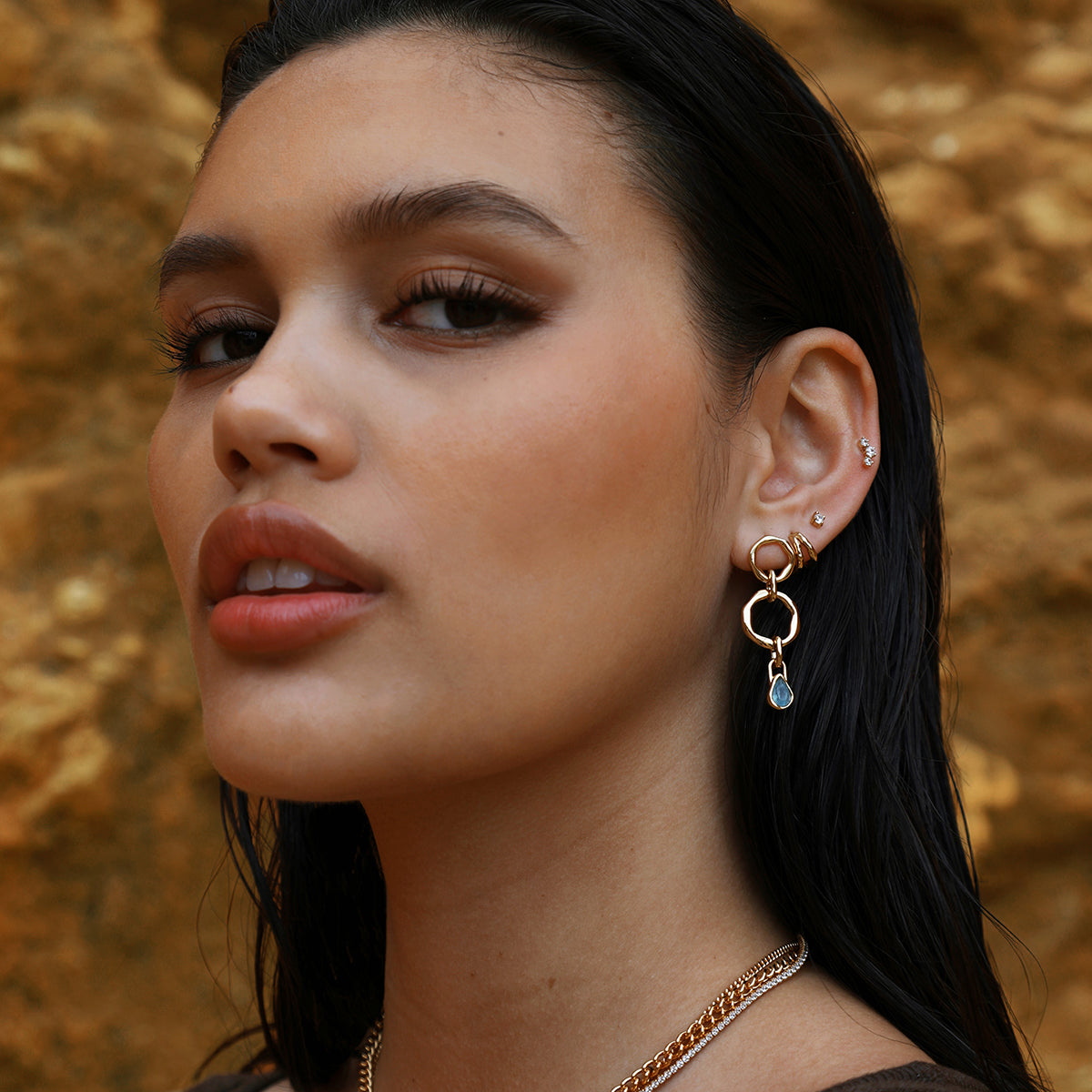 Molten Link Drop Studs in Gold-Astrid &amp; Miyu