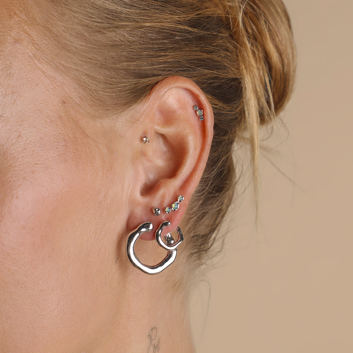 Molten Opal Cluster Piercing Stud in Solid White Gold-Astrid &amp; Miyu