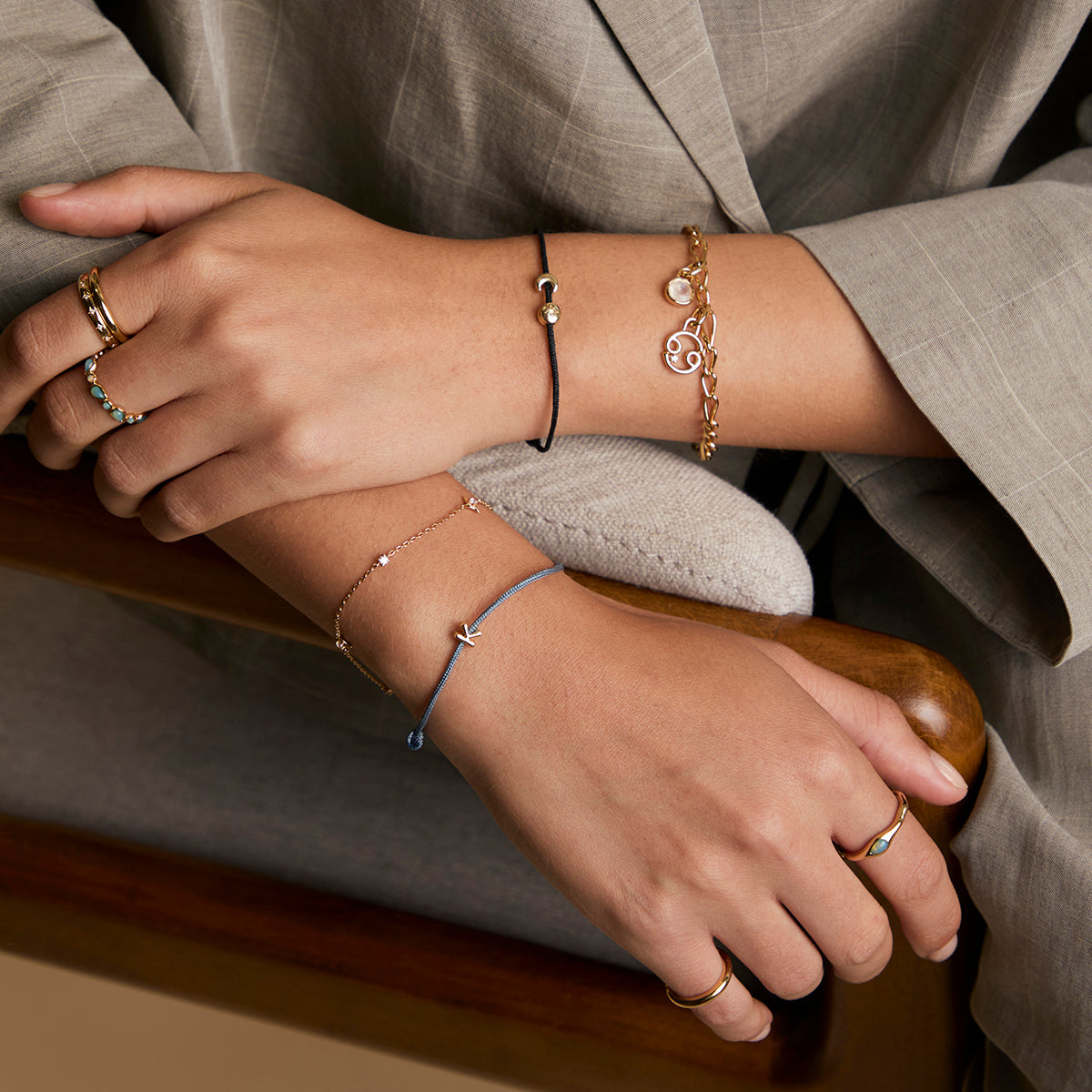 K Initial Click Charm in Solid Gold-Astrid &amp; Miyu