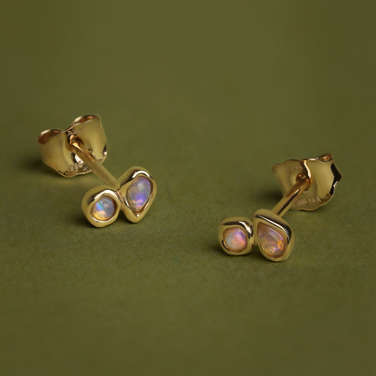 Opal Duo Studs in Solid Gold-Astrid &amp; Miyu
