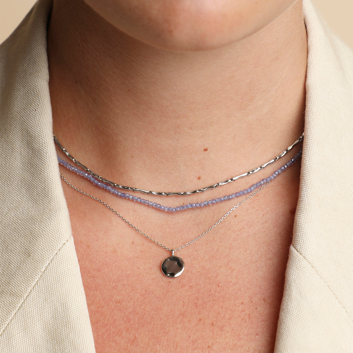 Molten Coin Pendant in Solid White Gold-Astrid &amp; Miyu