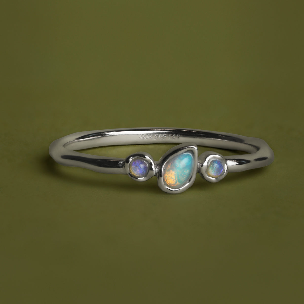 Molten Opal Cluster Ring in Solid White Gold-Astrid &amp; Miyu